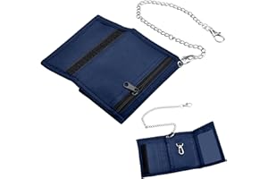 YWKJDDM Geldbeutel Kinder Slim Jungen Portmonee Kinder mit Ketten Clip Reißverschluss, Faltbare Dreifache Wallet Unisex Portemonnaie Portmonee für Münztasche Kartenhalter Geschenke(Marineblau)