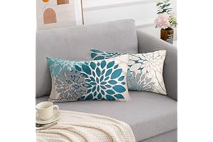 RYBornament Cian Funda Cojin Primavera y Verano Fundas Cojines 30 x 50 cm Juego de 2 Funda Cojines Lino Fundas de Cojines Sofá Decorativo Funda Cogin por Sala de Estar Dormitorio Jardín Oficina