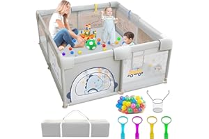 YELETY Laufstall Baby, 200x180cm Laufgitter Baby mit Rutschfestem Boden, Stabiler und Sicherer Indoor-Babyspielplatz, Inkl. 60 SeebäLle, 4 Griffe, Playpen, Aufbewahrungstasche, (Dinosaurier-Muster)