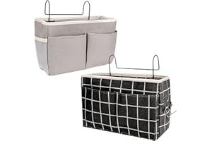 RHINOCEROSDANCE 2 Stücke Betttasche Bett Organizer Hängetasche Aufbewahrungstasche, Hängende Multi-Pocket Mit Großer Kapazität Bedside Pocket ​für Buch, Snacks, Fernbedienung Usw (Grau, Schwarz Gitter)
