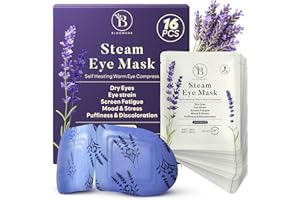 BLOOMORA 16 Pack Lavender Steam Eye Mask for Dryness, Puffiness, Strain & Relaxation, Heated Eye Mask for Sleeping & Travel, Self-Heating & Disposable Warm Compress,Travel Essentials,Relaxation Gifts for Women