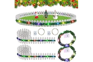 QUNKUN Lot de 2 clôtures de Noël miniatures en bois - Mini guirlande lumineuse LED - Accessoires de lutin miniature - Mini clôture de maison de poupée - Décoration de porte de lutin - Décoration de Noël pour