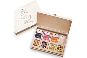‎WELLNUSS WELLNUSS Geschenkidee für Männer "Herrenabend" mit edlen Nussmischungen | 4 Premium Snacks in der Birkenholzbox (4 x 60-70 g) | Vegan | Geschenk für Mann, Freund, Papa, Opa zum Geburtstag, Vatertag