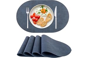 ‎SPFASZEIV Platzsets Abwaschbar Tischsets 4er Set PU-Leder, Hitzebeständig, rutschfest, Platzset für Esstisch, Küche Oval Dunkel Blau