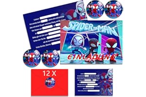 IRONIUM 12x Spide-man Einladungskarten Kindergeburtstag Junge mit Umschlag Deutsch, Kindergeburtstags Party Einladungen, Cartoon Geburtstag Einladungskarten Set für Themed Party (A6)