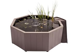 Blagdon Liberty No Dig Nature Pool, Raised Pond for Garden or Patio, Click Fit Easy Construction, with Floating Solar Fountain Pump, Bird Landing Platform, Wildlife Access Ladder and Planting Pocket