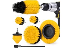 HOTACE Drill Brushes for Cleaning - 7 Pack Extended Electric Cleaning Brush with Drill Bit Extension, Power Scrubbing Brushes for Car Carpet Floor Bathroom Toilet Kitchen Ceramic Surface (Yellow)