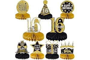 VAIAV Geburtstag Dekoration 16. Bienenwabe Mittelstück Jahre Party Dekorationen Geburtstag Party Zubehör Tischdekorationen Papier Dekorationen für Männer und Frauen(9 Stück)