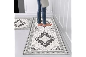 Hoimlm Kitchen Rug Set 2 Pieces Non Slip and Anti Fatigue Kitchen Mat Set, Washable Kitchen Floor Mat For Kitchen,Standing Mats for Office Home Decoration Indoor Outdoor (Bohemia D, 40x60cm+40x120cm)