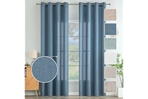 MIULEE Tende Lino con Anelli Effetto Lino Soggiorno Moderna Tenda Voile Semitrasparenti Naturale 2 Pezzi, 140 x 245 cm Blu