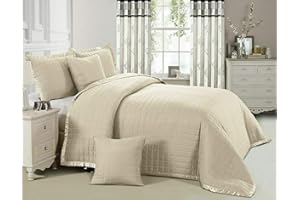 Householdfurnishing Box Stitching Bedspread Bed Throw Comforter Soft and Smooth With Pillow Shams (Beige, Double)