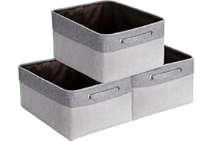 YIESEANG Faltbare Aufbewahrungsbox Stoff,Aufbewahrungskörbe Groß mit Griffen,Schrank Organizer,Körbe Aufbewahrung für Kleidung,Spielzeug,Handtuch,Kleiderschrank,Regal,Kinderzimmer(3 Stück,Grau,40x30x20cm)