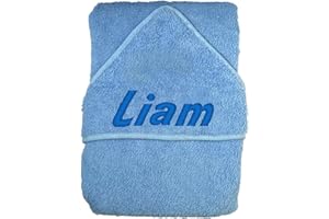 ART2TSHIRT Personalised Embroidered Baby Hooded Bath Towel with Boy Girl Name (Blue Block Name)