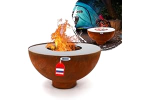 HEAT Outdoor Living Gystad - Cesta de Fuego para Jardín - Barril de Fuego y Pozo de Fuego - Cesta de Fuego de Acero Resistente - con Parrilla Plancha para Cocinar - Barbacoa BBQ - 60 x 60 x 40 cm