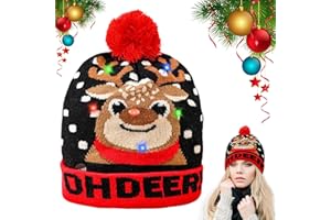 Qunkun Bonnet de Noël tricoté avec lumière LED - Pour adulte - Bonnet de Noël lumineux - Pour femme et homme - Enfant