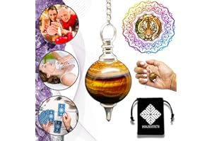 MAJESTIC'S Péndulo Adivinación Profesional OJO DE TIGRE – Pendulo Divinatorio Universal de Radiestesia de Piedra Natural, Gota de Agua con Metal – Para Zahorí, Clarividencia, Feng-Shui, Tarot, Esoterismo