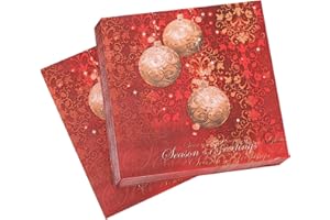 WedDecor 2Ply Traditional Christmas Paper Napkins Red and Gold Pack of 20, 33cm Square Paper Serviettes for Xmas, Boxing Day, Winter Christmas Dinner Party Decorations