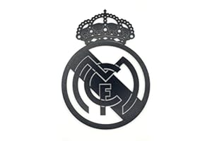 G&J HOME Cuadro Decoración Escudo futbol R. MADRID de Madera Reciclada (MDF Negro) y Llavero, Casa, Salón, Habitación, Oficina, Cualquier tipo Regalo, Cumpleaños, Comunión, Fabricado en España