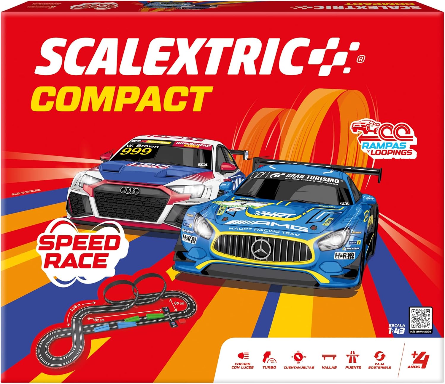 SCALEXTRIC - Circuito Compact - Pista de Carreras Completa - 2 Coches Incluidos - Escala 1:43 (Circuito Compact Speed Race)