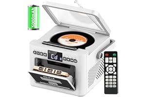 GRACIOSO Boombox CD Player tragbar, CD-Player mit Kassettenspieler,UKW-Radio mit cd Player, Wiederaufladbarer Akku,Fernbedienung, USB/AUX/MP3/TF-Karten-Wiedergabe/3,5mm-Kopfhörer für Zuhause (5000mAh)