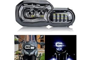 SAUTVS LED Headlight Assembly for BMW F800GS, F650GS, F700GS, F800GS Adventure, F800R with High-Low Beams DRL, Clear Lens, 12V DC, 26.4W, E-Mark Approved