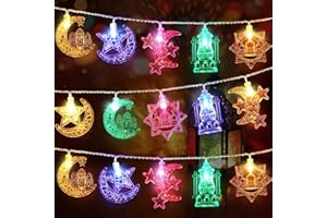 SHOKUTO Eid Ramadan String Light Ramadan Decorations for Home, Eid Decorations for Home String Light 4.9ft 10 LEDs, Colourful Star Moon Palace Ramadan String Lights for Home Indoor Outdoor Decor…