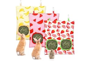 UPINS 3 Hay Bag for Rabbits 2-Hole Hanging Hay Feeder Guinea Pig Hay Bags, Hay Feeder for Rabbits Chinchillas Hamsters Small Pets and Animals(Fruit Pattern)