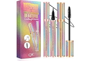 QIC Mascara,Black Mascara&Eyeliner Set,4D Mascara with Liquid Eyeliner Kit,Waterproof,Sweat-Proof,Smudge-Proof,Long Lasting,Quick Drying Perfect Eyes Makeup Set Gifts for Christmas