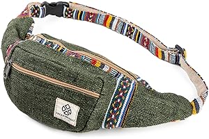 FREAKMANDU COLLECTIONS Freakmandu Unisex Hanf Gürteltasche – Fanny Packs, Hüftgürteltasche zum Umhängen, Boho Hippie Stil, Handgefertigte Hüfttaschen für Wandern, Laufen, Joggen, Männer und Frauen, Safari
