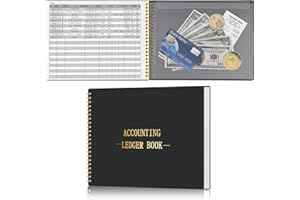 HAUTOCO Accounts Book for Finance Bookkeeping, Accounting Ledger Book for Small Businesses and Home Budget Tracking, Income and Expense Log Book - 257 x 200 mm (Black)