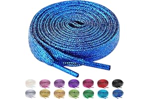 Olukssck 2 Paia Lacci Piatti Glitter Metallici Premium, Stringhe Scarpe Sportive, Lacci per Sneakers Resistenti, Lunghezza 80-100 - 120-140 - 160 cm, Larghezza 10 mm