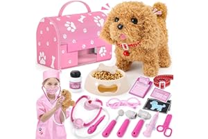 Tacobear Tierarzt Spielzeug Kinder mit Elektrisch Plüsch Hund Spielzeug Läuft und Bellt Schwanzwedelt & Arztkostüm & Tierarztkoffer Spielset Doktorkoffer Spielzeug Geschenk für Mädchen 3 4 5 6 7 Jahre