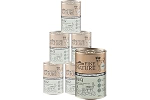 Dehner Fine Nature Hundefutter, Nassfutter in Lebensmittelqualität, für ausgewachsene Hunde, Wild, 6 x 400 g Dose (2.4 kg)