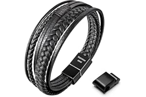 Speroto Mens Bracelet, Adjustable Premium Leather Bracelet for Men Black Brown with Stainless Steel Magnetic Clasp, Multi-Layer Braided Genuine Leather Bracelet Gift for Men/Women