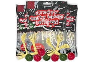 MIK funshopping Słodycze na Halloween, słodycze, przerażający upominek na imprezę i straszne, pyszne przekąski, cukierki pakowane pojedynczo (Creepy Tasty Bones lipops, 3 x 80 g)
