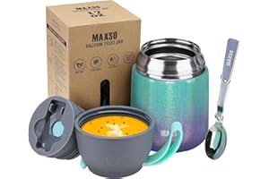 LOGEEYAR Boîtes Alimentaires Isothermes, Boîte Isotherme Repas Chaud Porte-Aliments en Acier Inoxydable à Double Couche, Thermoisolant Boîte avec Cuillère Pliante pour Ecole, Bureau, 500ml Multicolore