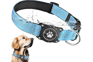 Ytanest AirTag Collar Perro Impermeable Integrado Luminoso Soporte de Apple Air Tag Reflectante Anti-Pérdida Protección, Azul 02, M