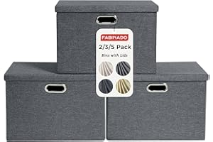 FABINADO 260g/m² Large Fabric Storage Boxes with Lids, Linenette Storage Baskets for Clothes & Toys, Odour Dispersal Process, 3mm Support Layer, Reinforced Edges, 3 Pack, Graphite Grey