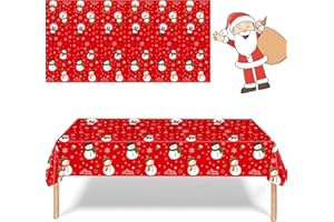 MORAINJAY Świąteczny obrus, 137 x 274 cm, duży świąteczny bałwan czerwony obrus, prostokątny, wodoodporny plastikowy obrus imprezowy, na przyjęcie bożonarodzeniowe, kolację zimową, świąteczne