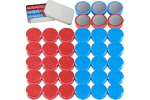 Wukong 36 Pièces Frigo Aimant Bleu + Rouge, Rond Magnet pour Tableau Blanc en 2 Couleurs, Tableau Blanc, Salle de Classe, Bureau, Casiers Ø 20 mm, 8mm d'épaisseur