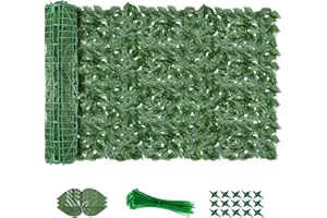 AGJIDSO Haie Artificielle 1x3M, Mur Vegetal Artificiel Exterieur, Brise Vue Jardin Décoration, Clôture de Feuilles Artificielles, 100 Pcs Serre Cable Plastique