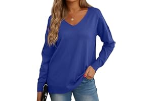 GRECERELLE Women's Jumpers Sweatshirt Ladies Casual Classic Plain Pullover Knit V Neck Long Sleeve Jumper Tops Blouse T-Shirt for Winter Fall Spring