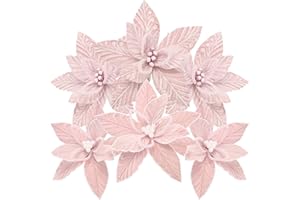 ‎SEA TEAM Sea Team 6er Pack Künstliche Weihnachtsblumen-Ornamente, beflocktes Gewebe Poinsettia-Set, Florale Dekorationen für Weihnachtsbaum, Kranz, Girlande, 10 Zoll.Rosa