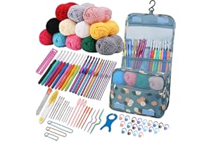 Ruasol 82-teiliges Häkelset mit Häkelnadel-Garnset, Häkelnadel-Set für Anfänger mit ergonomischer Stricknadel, enthält Häkelgarn in 12 Farben für Anfänger und erfahrene Häkelnadel-Liebhaber