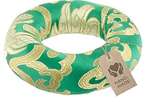 AVANDA Singing bowl cushion in ring shape for the secure position of your singing bowl (up to Ø 20 cm / 7.9 in) and more sound, traditional craftsmanship, green-gold