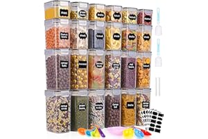 HEUCHAEY Lot de 24 Boite Rangement Cuisine,Boite de Conservation Alimentaire avec Couvercle Hermétique,Contient Étiquettes,Cuillère,pinceau,stylo,Conservation des Aliments pour Farine,Cereales,Sans BPA