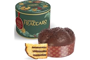 Panettone Italien Artisanal à la Crème de Gianduia 750gr, Pasticceria Fraccaro 1932, fourré à la crème de Gianduia, sans Fruits Confits ni Raisins Secs, enrobage de Chocolat noir, Ligne Boîte Cadeau