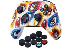YoRHa Stampa Silicone di Gomma Cover Custodia per la Pelle Cassa Caso Skin per Xbox One S/X Controller x 1 (Occhi) con Thumb Grips Copri Levette Analogiche x 10