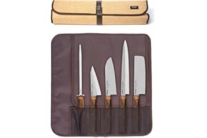 Pirge Titan East Set coltelli da cucina giapponesi 6 Pezzi - Coltello da chef Santoku - Coltello Nakiri - Coltello da sushi Yanagiba - Coltello per disosso Honesuki - Affilatura Acciaio