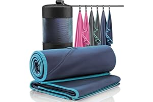 BEMAXX Microfibre Towel Set of 2 + Bag | Antibacterial Quick Dry, Lightweight + Phone Zip Pocket | Large & Small Soft Micro Fibre Towels for Sports Camping Beach Swimming Gym Fitness Travel Outdoor Bath Hair
